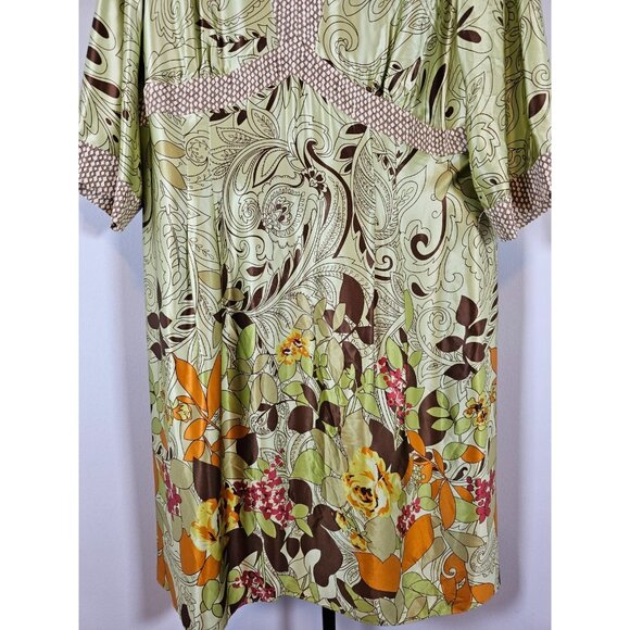 Yves Cossette Depeche Mode Silk Floral Green Brown Dress SZ 18W - Picture 2 of 8
